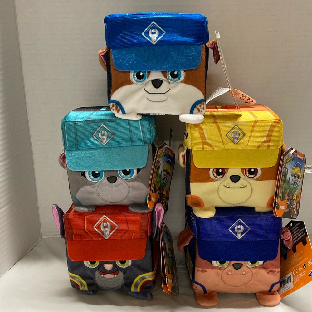 Rubble & Crew Lot of 5 Cube Shaped 4” Plush Toys Nickelodeon’s Paw Patrol New